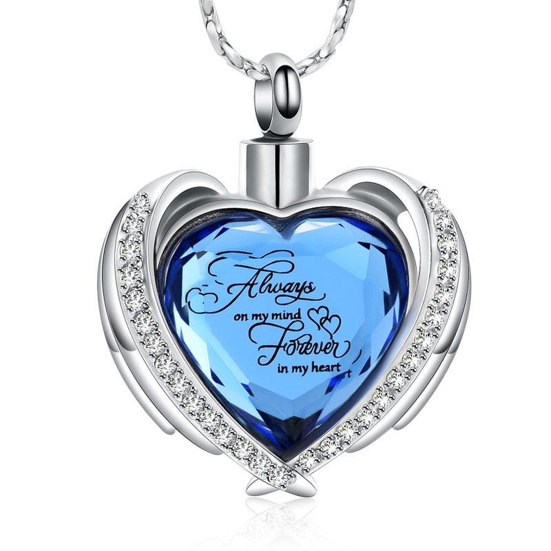 Imrsanl Cremation Jewelry for Ashes Pendant - Crystal Heart Urn Necklace with Mini Keepsake Urn Memorial Ash Jewelry (Always Blue) - Image 1